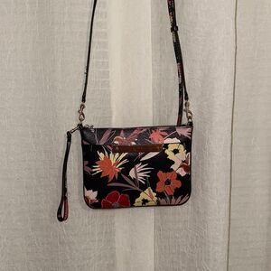 GUESS Small Black Floral Hummingbird Print Leather Crossbody Bag Purse